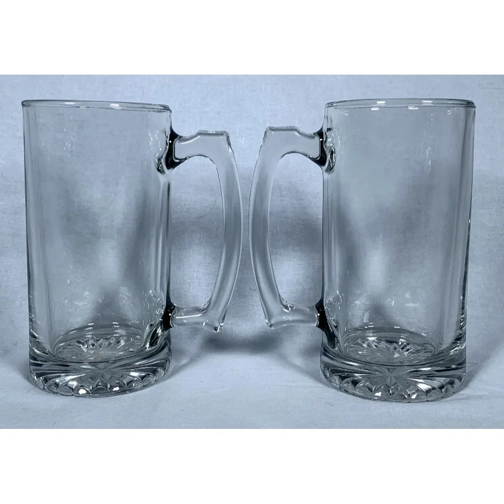 Pair of 2 NEW Heavy Glass Beer Steins Sports Mugs Handles 26.5 oz